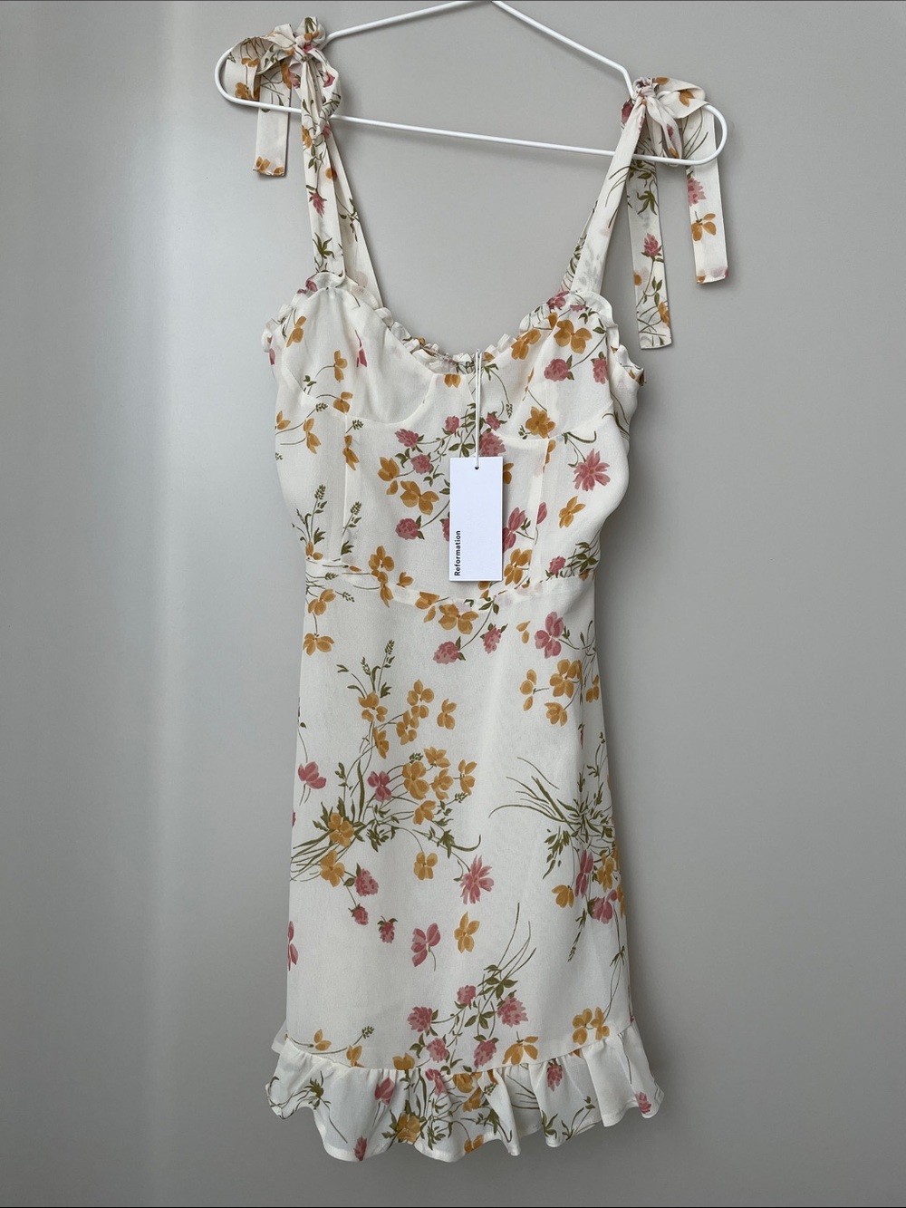 Reformation Floral Tie-Shoulder Mini Dress - 0
